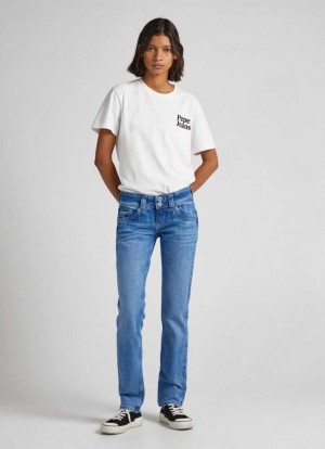 Pepe Jeans Gen Regular Fit Mid-rise Jeans Straight Jeans Dam Blå | 169548AWX