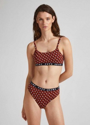 Pepe Jeans Geometric Print Bralette Underkläder Dam Vinröda Röda | 103742BNW
