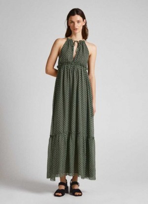 Pepe Jeans Geometric Print Chiffon Klänning Klänning Dam Olika Färger | 058467WEK
