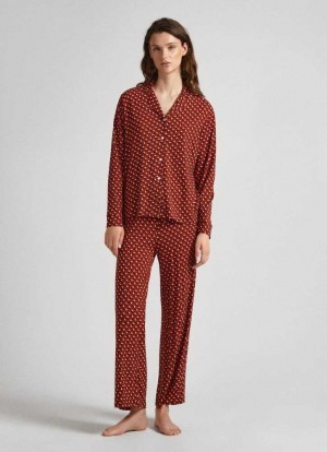 Pepe Jeans Geometric Print Pajama Set Underkläder Dam Vinröda Röda | 650739FAX