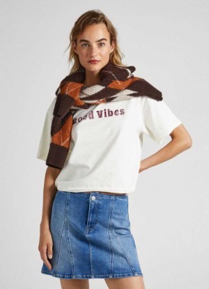 Pepe Jeans Glitter Print T-shirt T-shirt Dam Vita | 257109RVZ