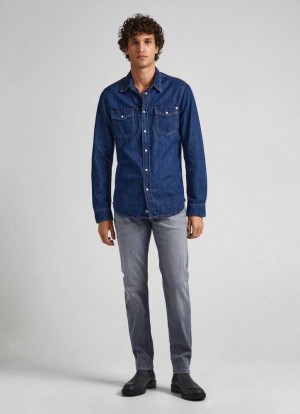 Pepe Jeans Hatch Regular Slim Fit Mid-rise Jeans Denim Herr Blå | 391082KUW