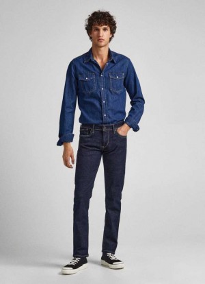 Pepe Jeans Hatch Slim Fit Low-rise Jeans Denim Herr Blå | 475139JMV
