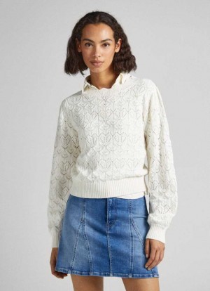Pepe Jeans Hearts Openwork Knit Stickat Dam Vita | 983105PGO