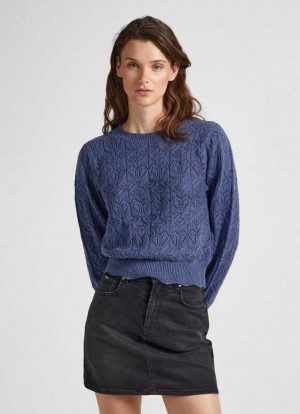 Pepe Jeans Hearts Openwork Knit Stickat Dam Blå | 253407HJI