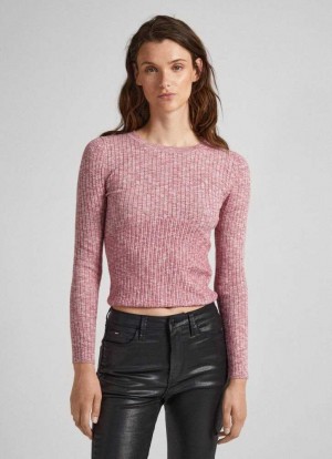 Pepe Jeans Heathered Melange Bomull Top Stickat Dam Röda | 425386QHW