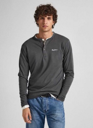 Pepe Jeans Henley Collar Long-sleeve T-shirt T-shirt Herr Grå | 175630NJA