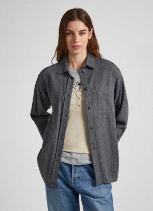 Pepe Jeans Herringbone Bomull Overshirt Skjorta Dam Mörkgrå | 586349MTH