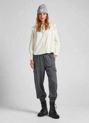 Pepe Jeans Herringbone Cargo Trousers Långbyxor Dam Mörkgrå | 489163DIY