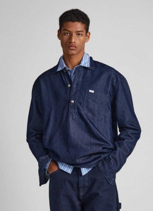 Pepe Jeans Herringbone Denim Shirt Skjorta Herr Blå | 265801RTI