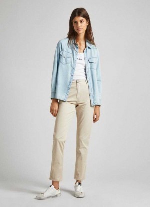 Pepe Jeans Hetero Fit Chino Trousers Långbyxor Dam Grå Beige | 904623UMP