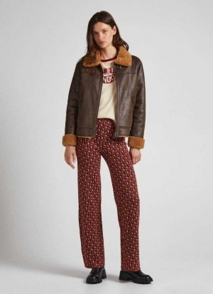 Pepe Jeans Hetero Jacquard Trousers Långbyxor Dam Vinröda Röda | 537621OEW