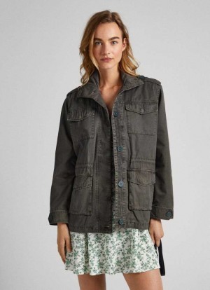 Pepe Jeans High Neck Bomull Parka Jacka Dam Olivgröna Gröna | 294170SHI