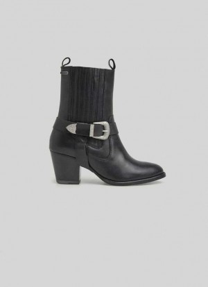 Pepe Jeans High-heel Mid-calf Boot Stövlar Dam Svarta | 825671MLQ
