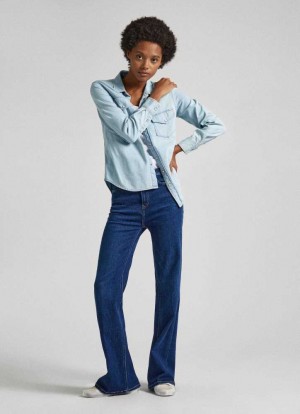 Pepe Jeans High-rise Bootcut Fit Jeans Denim Dam Blå | 640219XEG