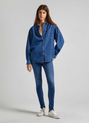 Pepe Jeans High-rise Mager Fit Jeans Skinny Jeans Dam Blå | 305219HMD