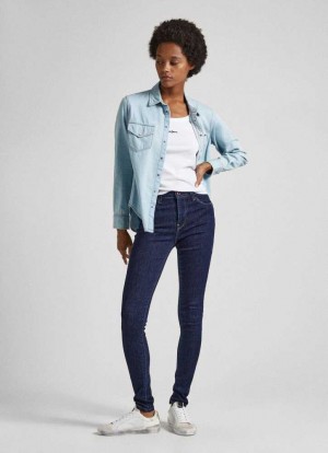 Pepe Jeans High-rise Mager Fit Jeans Skinny Jeans Dam Blå | 172356EVW