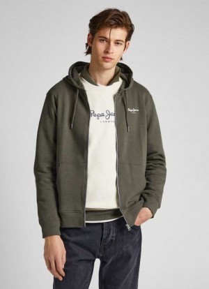Pepe Jeans Hooded And Zipped Sweatshirt Tröjor Herr Olivgröna Gröna | 032697LAB