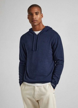 Pepe Jeans Hooded Bomull Sweatshirt Jumpers Herr Blå | 956072AFQ