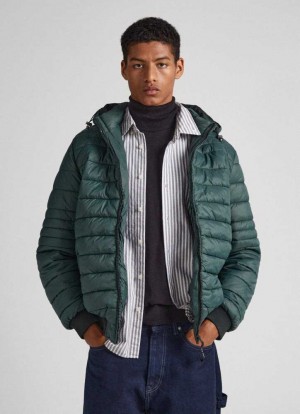 Pepe Jeans Hooded Nylon Puffer Jacket Jacka Herr Gröna | 602813NLY