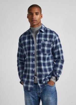 Pepe Jeans Indigo Checked Bomull Shirt Skjorta Herr Blå | 749152VHS