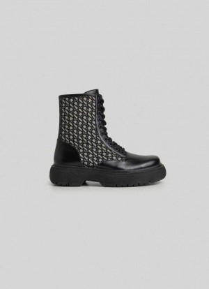 Pepe Jeans Jacquard Calf-length Boots Stövlar Dam Svarta | 039284PRY