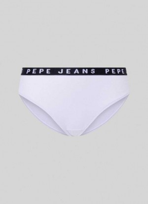 Pepe Jeans Klassiska Panty With Printed Logo Underkläder Dam Vita | 034769BEY