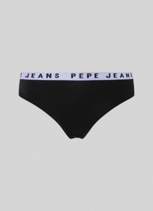 Pepe Jeans Klassiska String With Printed Logo Underkläder Dam Svarta | 461592IGW