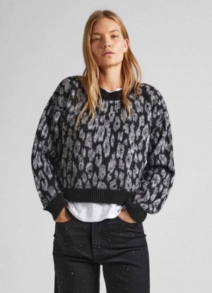 Pepe Jeans Knit Jumper With Animal Print Stickat Dam Svarta | 342816EWX