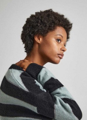 Pepe Jeans Knit Jumper With Randig Print Stickat Dam Gröna | 105463ORH