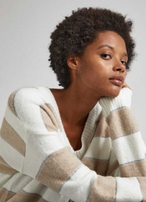 Pepe Jeans Knit Jumper With Randig Print Stickat Dam Vita | 965028SKN