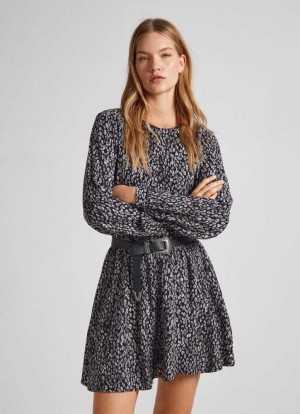 Pepe Jeans Korta Klänning With Animal Print Klänning Dam Svarta | 360819KLC