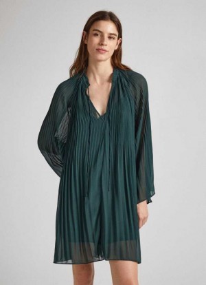 Pepe Jeans Korta Semi-sheer Klänning Klänning Dam Gröna | 967204OFR