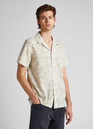 Pepe Jeans Korta Sleeve Paisley Shirt Skjorta Herr Vita | 038721CMJ