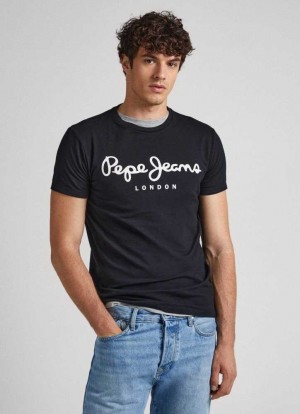 Pepe Jeans Korta-sleeved Bomull T-shirt T-shirt Herr Svarta | 304129QNW