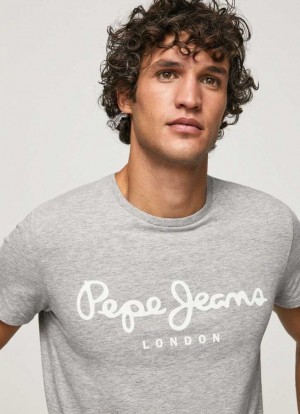 Pepe Jeans Korta-sleeved Bomull T-shirt T-shirt Herr Grå | 124053NGU