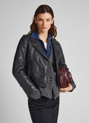 Pepe Jeans Lamb Läder Biker Jacket Jacka Dam Svarta | 158734FIE