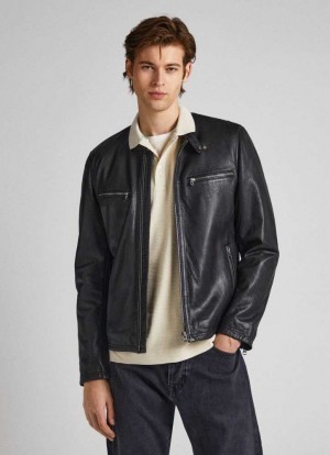 Pepe Jeans Lambskin Läder Biker Jacket Jacka Herr Svarta | 178046LFO