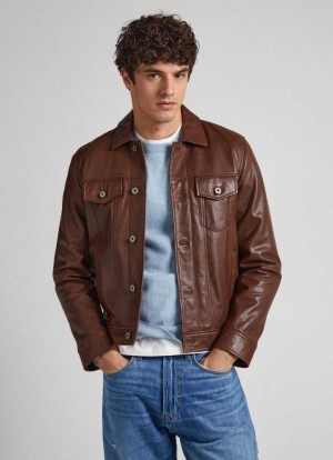 Pepe Jeans Lambskin Läder Jacket Jacka Herr Bruna | 581649ELO