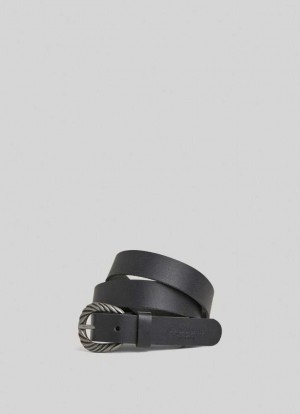 Pepe Jeans Läder Belt With Metal Spännen Bälte Dam Svarta | 602937BHR