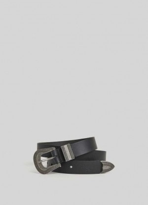 Pepe Jeans Läder Belt With Metal Spännen Bälte Dam Svarta | 534916CQW
