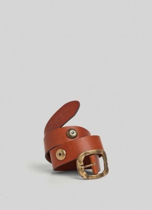 Pepe Jeans Läder Belt With Metal Spännen Bälte Dam Bruna | 459307XWH