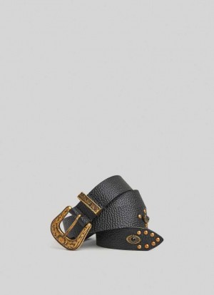 Pepe Jeans Läder Belt With Metal Spännen Bälte Dam Svarta | 153846ULM