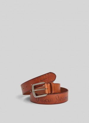 Pepe Jeans Läder Belt With Metal Spännen Bälte Herr Bruna | 019825EKG