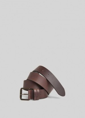 Pepe Jeans Läder Belt With Metal Spännen Bälte Herr Mörkbruna | 846970WAZ