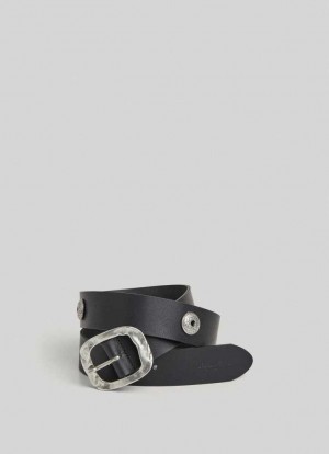 Pepe Jeans Läder Belt With Metal Spännen Bälte Dam Svarta | 843172USB