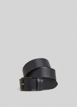Pepe Jeans Läder Belt With Metal Spännen Bälte Herr Svarta | 634587IYS