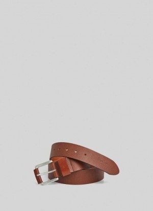 Pepe Jeans Läder Belt With Square Spännen Bälte Herr Bruna | 214796WFZ