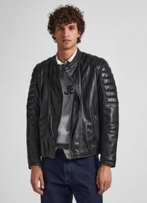 Pepe Jeans Läder Biker Jacket Jacka Herr Svarta | 324987PYQ