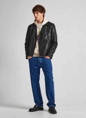Pepe Jeans Läder Biker Jacket With Lapel Collar Jacka Herr Svarta | 430685RDI